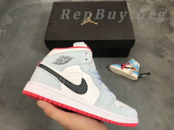 Top Version Air Jordan 1 Mid Half Blue Polka Dot Swoosh (GS) 555112-400 - 图片 10