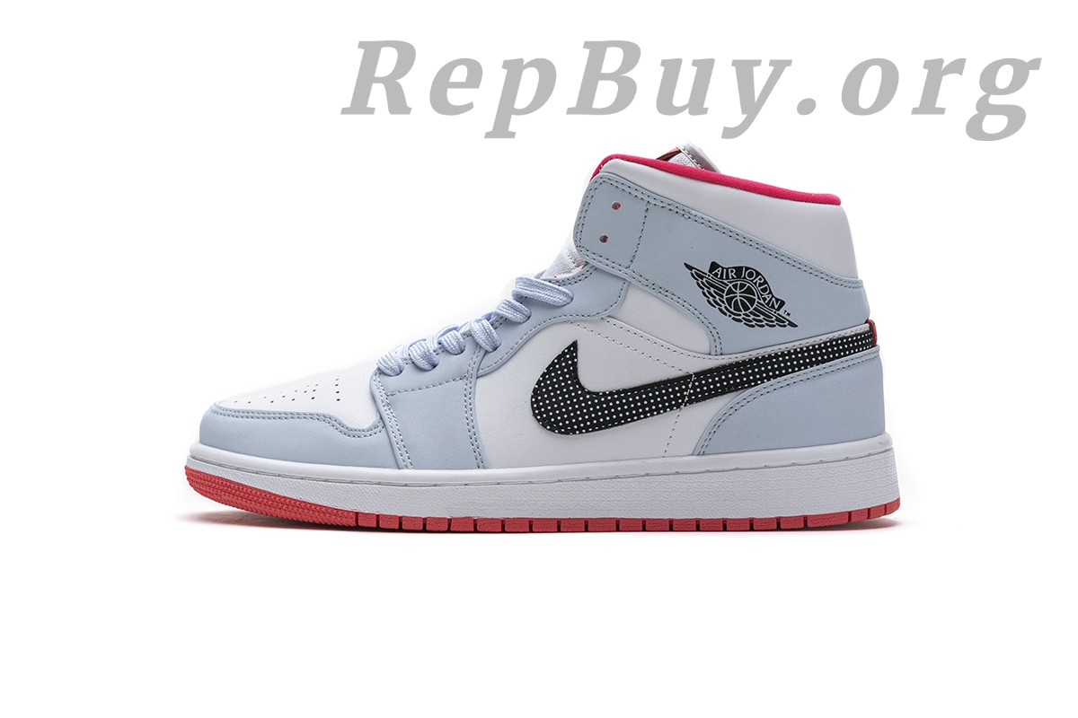 Best Top Version Air Jordan 1 Mid Half Blue Polka Dot Swoosh (GS) 555112-400 Replica