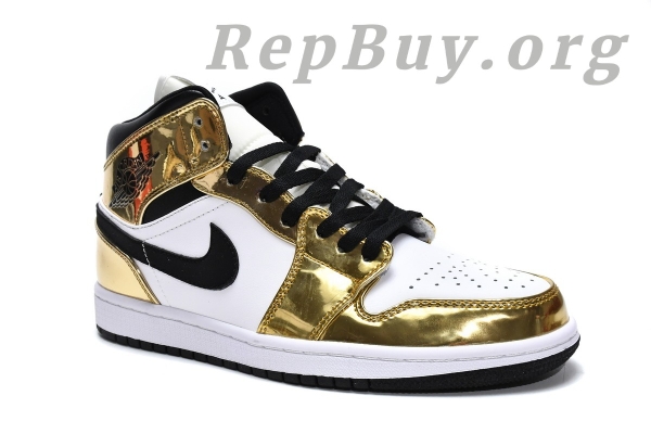 Top Version Air Jordan 1 Mid Metallic Gold Black White (GS) DC1420-700 - Image 3