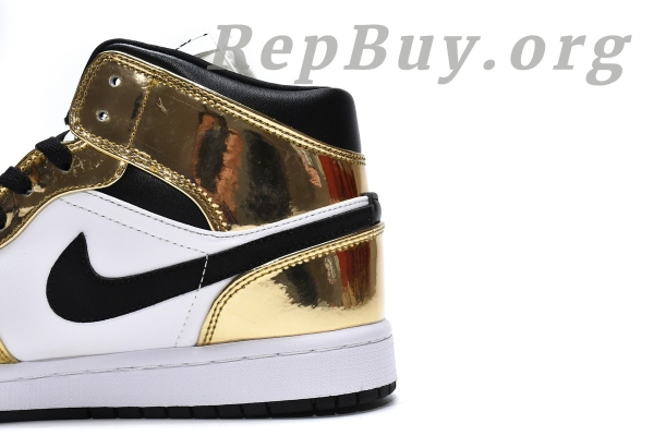 Top Version Air Jordan 1 Mid Metallic Gold Black White (GS) DC1420-700 - Image 10