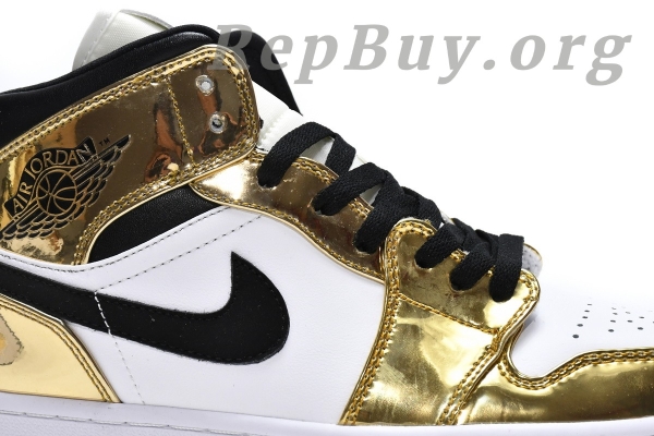 Top Version Air Jordan 1 Mid Metallic Gold Black White (GS) DC1420-700 - Image 12