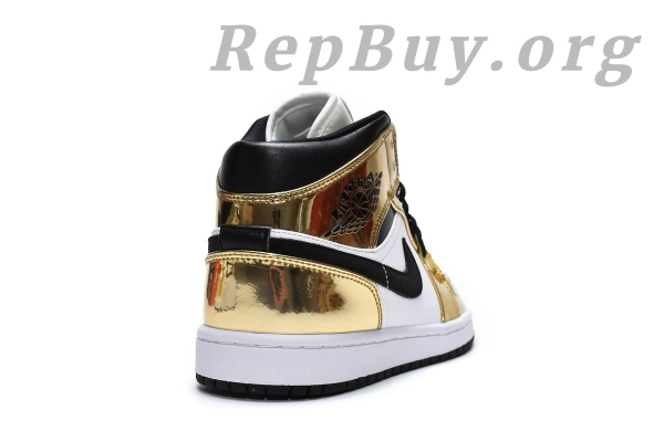 Top Version Air Jordan 1 Mid Metallic Gold Black White (GS) DC1420-700 - Image 11