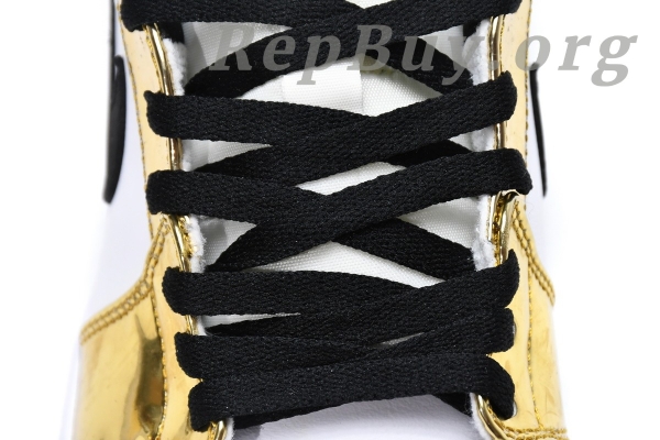 Top Version Air Jordan 1 Mid Metallic Gold Black White (GS) DC1420-700 - Image 15