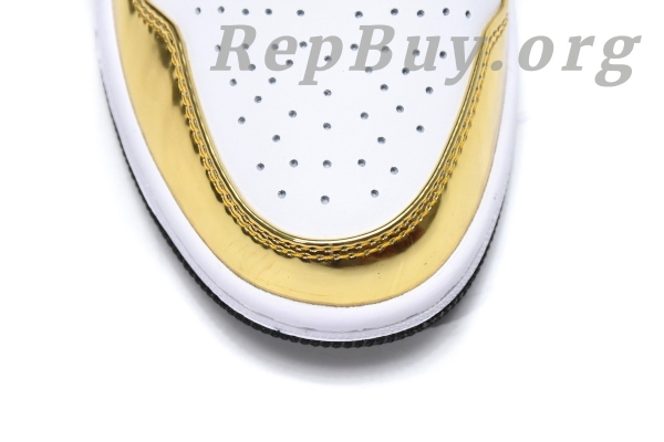 Top Version Air Jordan 1 Mid Metallic Gold Black White (GS) DC1420-700 - Image 16