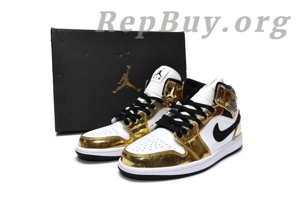 Top Version Air Jordan 1 Mid Metallic Gold Black White (GS) DC1420-700 - Image 18