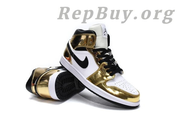 Top Version Air Jordan 1 Mid Metallic Gold Black White (GS) DC1420-700 - Image 19