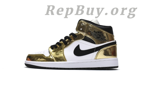Top Version Air Jordan 1 Mid Metallic Gold Black White (GS) DC1420-700