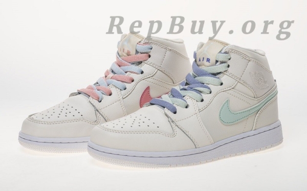 Top Version Air Jordan 1 Mid Multi-Color Swoosh Phantom (GS) 555112-035