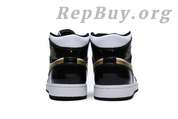 Top Version Air Jordan 1 Mid Patent Black White Gold 852542-007 - Image 5