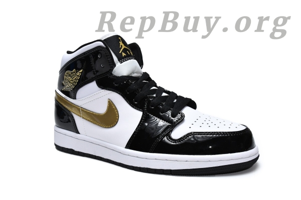 Top Version Air Jordan 1 Mid Patent Black White Gold 852542-007 - Image 3