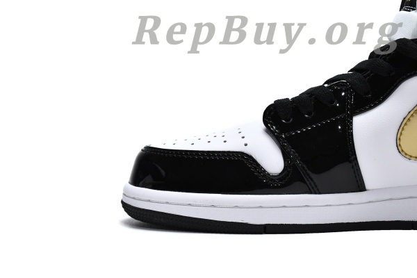 Top Version Air Jordan 1 Mid Patent Black White Gold 852542-007 - Image 8