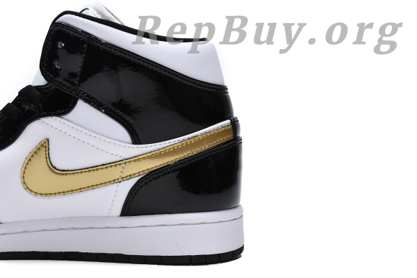 Top Version Air Jordan 1 Mid Patent Black White Gold 852542-007 - Image 9