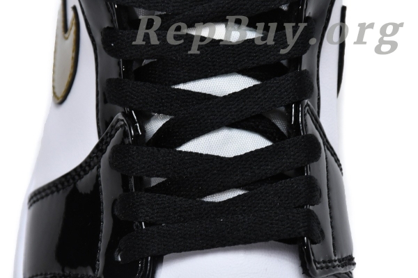 Top Version Air Jordan 1 Mid Patent Black White Gold 852542-007 - Image 14