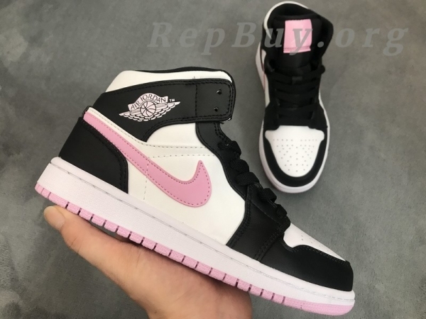 Top Version Air Jordan 1 Mid White Black Light Arctic Pink (GS) 555112-103 - Image 3