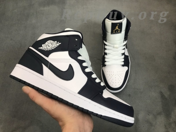 Top Version Air Jordan 1 Mid White Metallic Gold Obsidian 554724-174 - Image 4