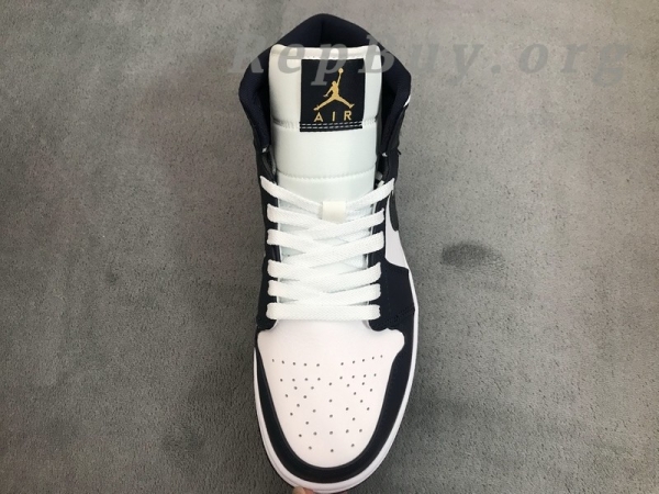 Top Version Air Jordan 1 Mid White Metallic Gold Obsidian 554724-174 - Image 8