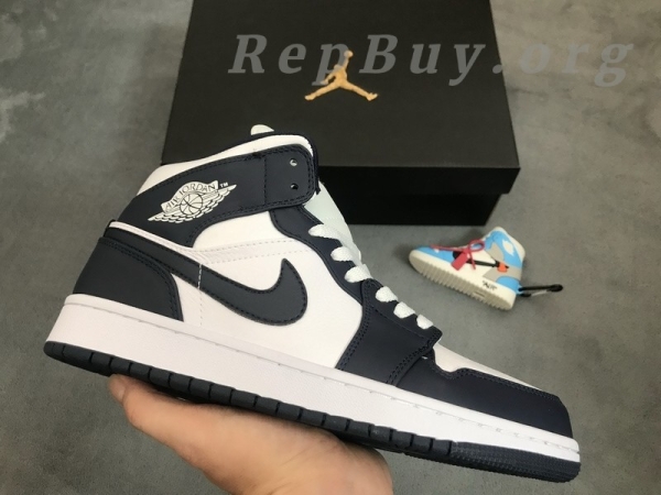 Top Version Air Jordan 1 Mid White Metallic Gold Obsidian 554724-174 - Image 12