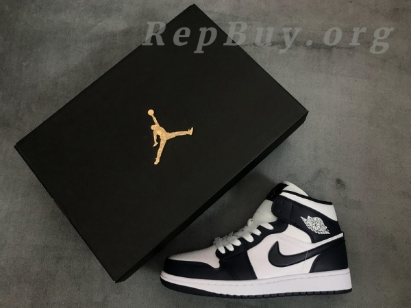 Top Version Air Jordan 1 Mid White Metallic Gold Obsidian 554724-174 - Image 13