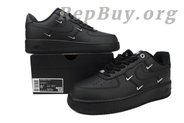 Top Version Nike Air Force 1 Low Black Silver Mini Swoosh HQ1180-001 - Image 10
