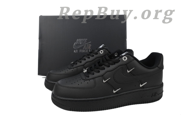Top Version Nike Air Force 1 Low Black Silver Mini Swoosh HQ1180-001 - Image 11