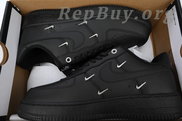 Top Version Nike Air Force 1 Low Black Silver Mini Swoosh HQ1180-001 - Image 12