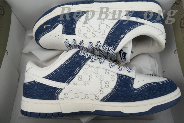 Top Version Nike Dunk Low Gucci, High Quality Replica Nike Dunk, Best Fake Gucci Sneakers, 1:1 Replica Nike Shoes, Premium Copy Dunk Low, FC1688-141 Denim Blue, White Gucci Dunk Reps, Perfect Clone Sneakers