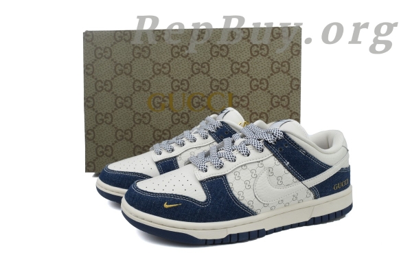 Top Version Nike Dunk Low Gucci, High Quality Replica Nike Dunk, Best Fake Gucci Sneakers, 1:1 Replica Nike Shoes, Premium Copy Dunk Low, FC1688-141 Denim Blue, White Gucci Dunk Reps, Perfect Clone Sneakers