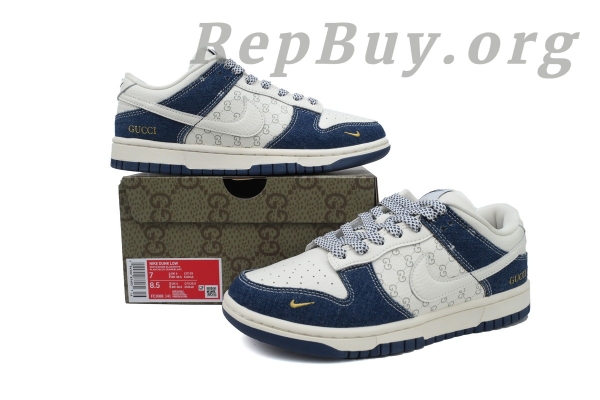 Top Version Nike Dunk Low Gucci, High Quality Replica Nike Dunk, Best Fake Gucci Sneakers, 1:1 Replica Nike Shoes, Premium Copy Dunk Low, FC1688-141 Denim Blue, White Gucci Dunk Reps, Perfect Clone Sneakers