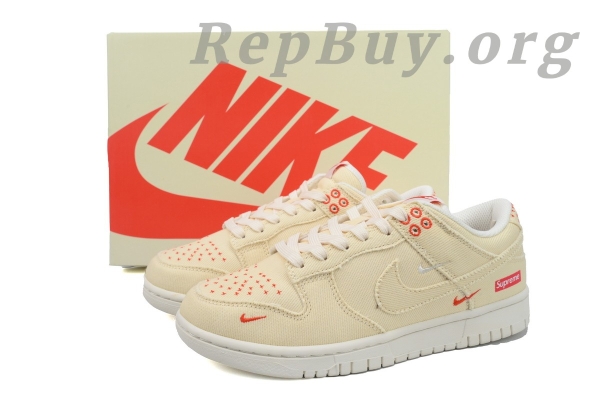 Top Version Nike Dunk Low x  Supreme Beige Custom KK1888-001 - 图片 11
