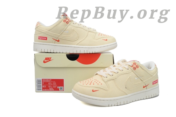 Top Version Nike Dunk Low x  Supreme Beige Custom KK1888-001 - 图片 12