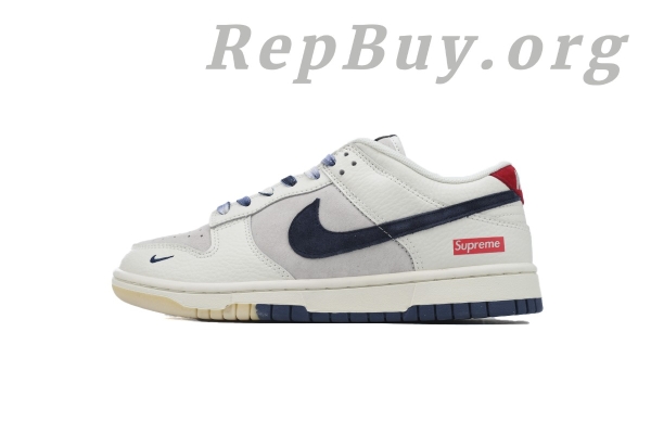 Top Version Nike Dunk Low Supreme, High Quality Replica Nike Dunk, Supreme White Grey Blue Swoosh, FC1688-142 Replica, Best Copy Nike Dunk Low, 1:1 Replica Sneakers, Premium Fake Nike Shoes, Supreme Dunk Replica