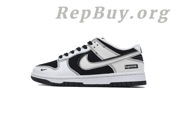 Top Version Nike Dunk Low Supreme, High Quality Replica Nike Dunk, Custom Supreme Black White Sneakers, FC1688-144 Replica, Best Fake Nike Dunk Low, Supreme Collaboration Sneakers, Premium Replica Shoes, Nike Dunk Custom Double Hook