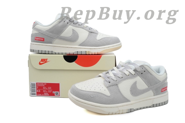Top Version Nike Dunk Low x Supreme White Corduroy, best replica Nike Dunk Low, high quality rep sneakers, 1:1 copy Supreme Dunks, perfect replica shoes, FC1688-143 exact copy, premium fake sneakers, luxury replica footwear, flawless Supreme x Nike reps