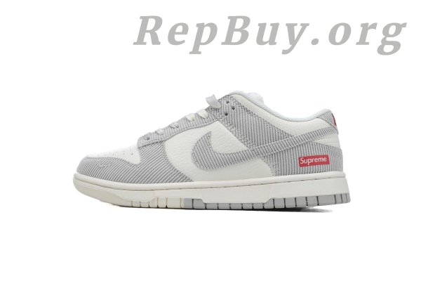 Top Version Nike Dunk Low x Supreme White Corduroy, best replica Nike Dunk Low, high quality rep sneakers, 1:1 copy Supreme Dunks, perfect replica shoes, FC1688-143 exact copy, premium fake sneakers, luxury replica footwear, flawless Supreme x Nike reps