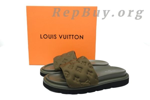 Louis Vuitton Green Relief Nylon Pool Pillow Comfort Flat Slides - 图片 7