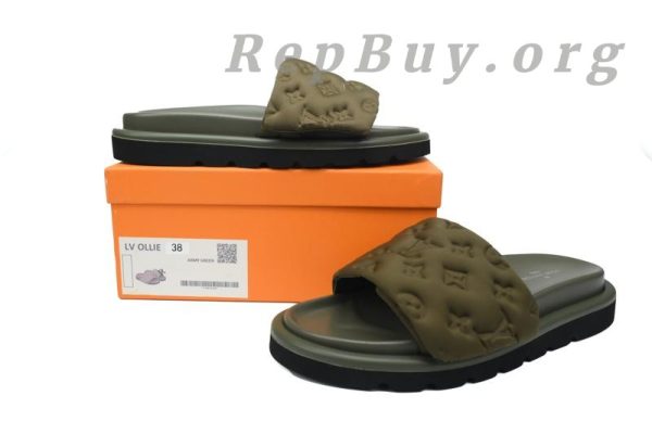 Louis Vuitton Green Relief Nylon Pool Pillow Comfort Flat Slides - 图片 8