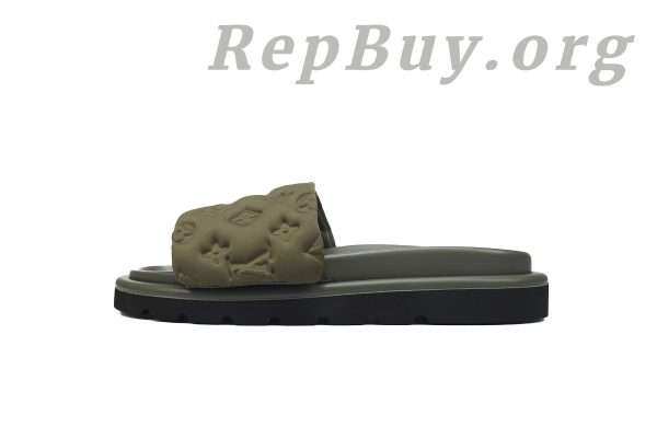Louis Vuitton Green Relief Nylon Pool Pillow Comfort Flat Slides
