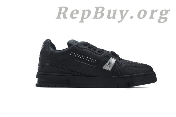 Louis Vuitton LV Trainer Sneaker Black Rivets 1ADDCJ, high quality replica LV Trainer, best replica sneakers, luxury replica shoes, LV Trainer copy, designer replica sneakers, AAA quality LV shoes, premium replica footwear, Louis Vuitton sneaker dupes, black rivets LV shoes