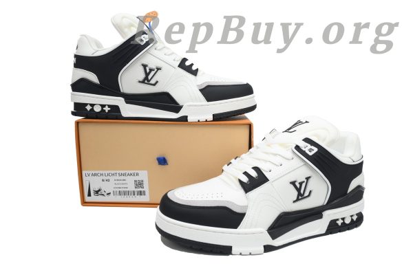 Louis Vuitton LV Trainer Sneaker replica, high quality LV Trainer rep, best fake LV sneakers, 1:1 LV Trainer Black White, luxury replica sneakers, top copy LV shoes, designer dupes sneakers, LV XD CK24071803 rep
