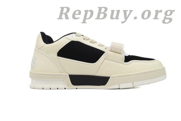 Louis Vuitton LV Trainer Sneaker, LV Trainer replica, high quality LV sneaker copy, best LV Trainer rep, 1ACW44 white and black, luxury replica sneakers, designer sneaker dupes, LV Trainer white black replica, premium LV sneaker imitation