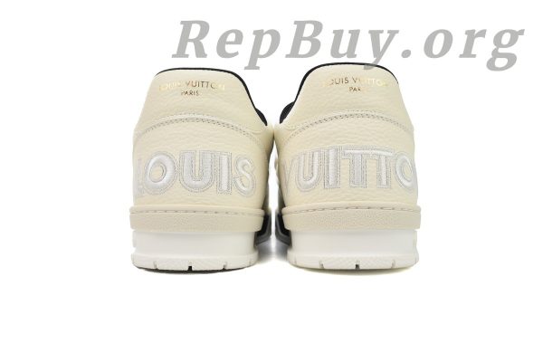 Louis Vuitton LV Trainer Sneaker, LV Trainer replica, high quality LV sneaker copy, best LV Trainer rep, 1ACW44 white and black, luxury replica sneakers, designer sneaker dupes, LV Trainer white black replica, premium LV sneaker imitation
