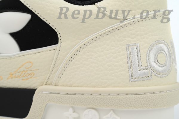 Louis Vuitton LV Trainer Sneaker, LV Trainer replica, high quality LV sneaker copy, best LV Trainer rep, 1ACW44 white and black, luxury replica sneakers, designer sneaker dupes, LV Trainer white black replica, premium LV sneaker imitation