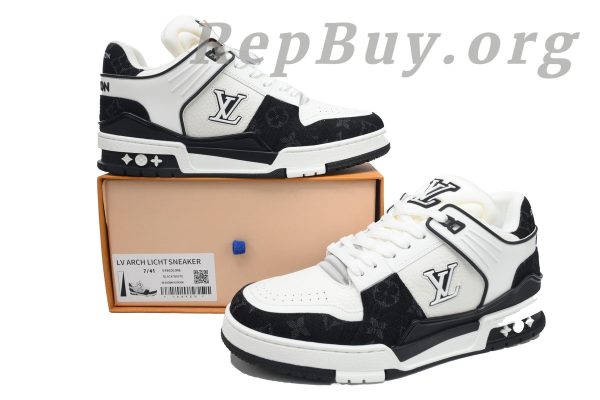 Louis Vuitton LV Trainer Sneaker replica, high quality LV Trainer copy, best LV sneaker rep, white black LV shoes, luxury replica sneakers, 1:1 LV Trainer, designer replica shoes, LV CK24071808 rep, premium LV sneaker duplicate