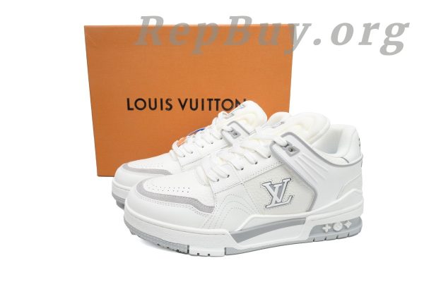 Louis Vuitton LV Trainer Sneaker White Cement, high quality replica LV Trainer, best LV sneaker copy, 1:1 replica LV shoes, luxury replica sneakers, designer copy shoes, LV Trainer White Cement rep, premium replica sneakers, LV CK24071801 replica