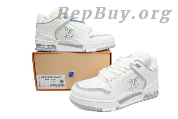 Louis Vuitton LV Trainer Sneaker White Cement, high quality replica LV Trainer, best LV sneaker copy, 1:1 replica LV shoes, luxury replica sneakers, designer copy shoes, LV Trainer White Cement rep, premium replica sneakers, LV CK24071801 replica