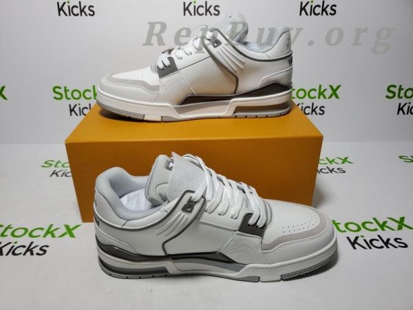 Louis Vuitton LV Trainer Sneaker White Cement, high quality replica LV Trainer, best LV sneaker copy, 1:1 replica LV shoes, luxury replica sneakers, designer copy shoes, LV Trainer White Cement rep, premium replica sneakers, LV CK24071801 replica