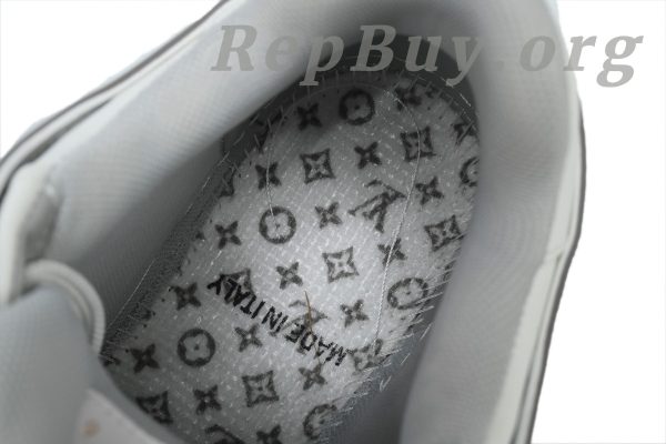 Louis Vuitton LV Trainer Sneaker replica, high quality LV Trainer rep shoes, best white grey LV sneakers, 1:1 LV Trainer copy, luxury replica sneakers, designer fake shoes, LV XD CK24071805 rep, premium LV Trainer dupes, top quality LV white grey sneakers, AAA replica LV shoes