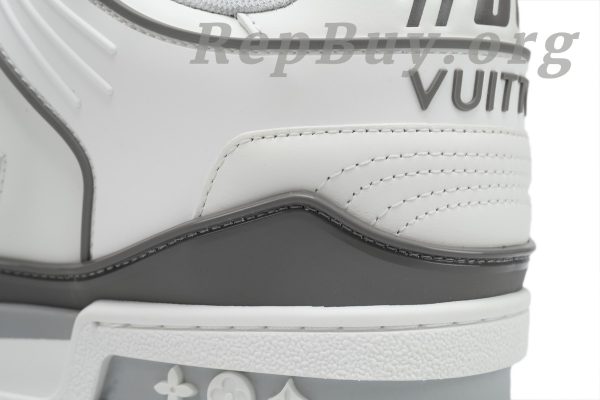 Louis Vuitton LV Trainer Sneaker replica, high quality LV Trainer rep shoes, best white grey LV sneakers, 1:1 LV Trainer copy, luxury replica sneakers, designer fake shoes, LV XD CK24071805 rep, premium LV Trainer dupes, top quality LV white grey sneakers, AAA replica LV shoes