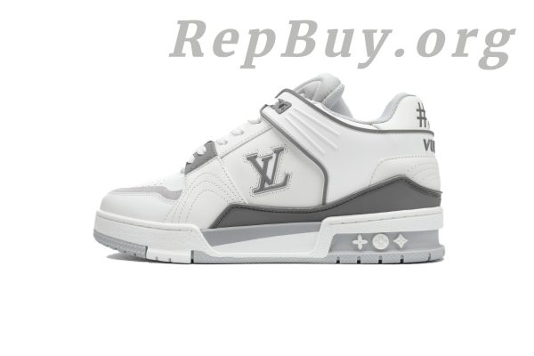 Louis Vuitton LV Trainer Sneaker replica, high quality LV Trainer rep shoes, best white grey LV sneakers, 1:1 LV Trainer copy, luxury replica sneakers, designer fake shoes, LV XD CK24071805 rep, premium LV Trainer dupes, top quality LV white grey sneakers, AAA replica LV shoes