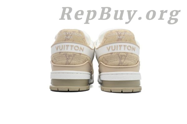 Louis Vuitton LV Trainer Sneaker replica, high quality LV Trainer rep, best LV white khaki sneaker copy, 1:1 LV XD CK24071807 rep, luxury replica sneakers, top quality LV Trainer dupes, LV white khaki shoes clone, perfect LV sneaker replica, designer shoe rep